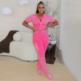 Women Sport Short-Sleeved Top and Pant Two-Piece Set