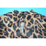 Women Sexy Leopard Print See-Through Bodysuit and Slit Skirt Two-Piece Set