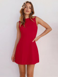 Women Spring/Summer Sleeveless Solid Round Neck Bodycon Dress