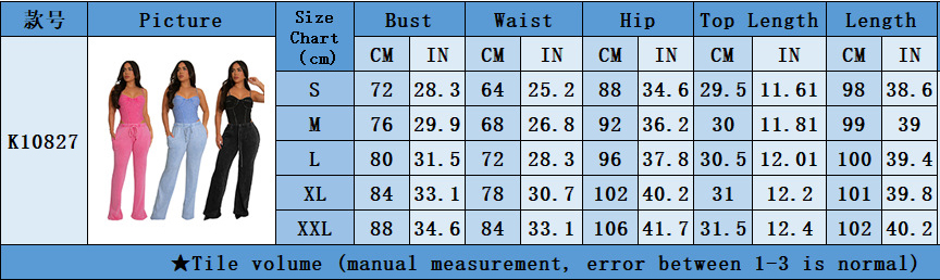 Women Sexy Cotton Washed Strapless Top and Pant Two-Piece Set