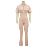 Women Sport Short-Sleeved Top and Pant Two-Piece Set