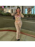 Women Sexy Leopard Print Contrast Two-Piece Set