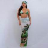Women Sexy Beach Print Bikini Swimsuit Two-Piece Set