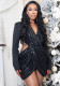 Women Fall Solid Sequined Long-Sleeved Elegant Patchwork Dress