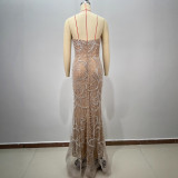 Women Bandage Beaded Fishtail Formal Party Maxi Evening Dress