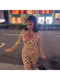 Women Sexy Leopard Print Contrast Two-Piece Set