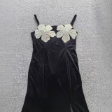 Women Black Velvet Floral Sequin Maxi Dress