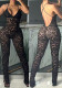 Women Summer Sexy V-Neck Backless Lace See-Through Jumpsuit