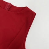 Women Spring/Summer Sleeveless Solid Round Neck Bodycon Dress