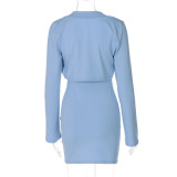 Women Autumn Long Sleeve Cape Strapless Sexy Strapless Top and Bodycon Dress Two-Piece Set