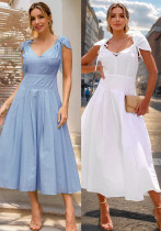 Women Elegant V-Neck Lace-Up Summer Dress