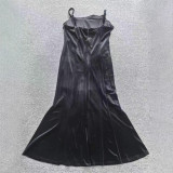 Women Black Velvet Floral Sequin Maxi Dress