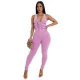 Women Washed Sleeveless Ribbed Jumpsuit