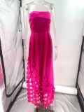 Women's Patchwork Sequined Satin Sexy Strapless High-Waisted Evening Gown