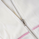 Women American-Style Fall/Winter Sport Velvet Letter Print Fur Collar Hooded Long-Sleeved Jacket and Pants Two-Piece Set