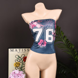 Summer Women's Low Back Printed Strapless Crop Top
