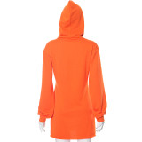 Women's Halloween Pumpkin Print Long Sleeve Drawstring Hooded Dress
