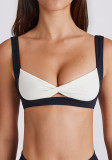 Women's Sexy Removable Seamless Color-Blocking Knot Front Tank Sports Bra
