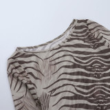 Autumn Women's Zebra Print Long Sleeve See-Through Leopard Print Shirt