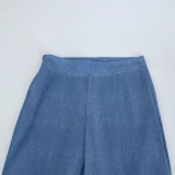 Autumn Women's Fashion Premium Gradient Denim Single-Breasted Shirt and High-Waisted Bell Bottom Pants Set