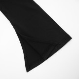 Women Fall Sexy Off-Shoulder Backless Long-Sleeved Mesh Patchwork Jumpsuit