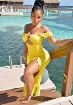 Summer Women's Sexy Off-Shoulder Cut-Out Slim Fit Slit Dress Summer Women's Sexy Off-Shoulder Cut-Out Slim Fit Slit Dress