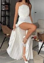 Summer Women's Sexy Chic Solid Pleated A-Line Party Dress