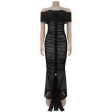 Women's Fashion Elegant Mesh Ruffle Slim Fit Bodycon Dress