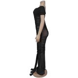 Women's Fashion Elegant Mesh Ruffle Slim Fit Bodycon Dress