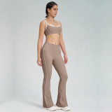 Women's Strap Removable Padding Tank Top Bell Bottom Pants Yoga Set