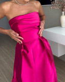 Women's Patchwork Sequined Satin Sexy Strapless High-Waisted Evening Gown