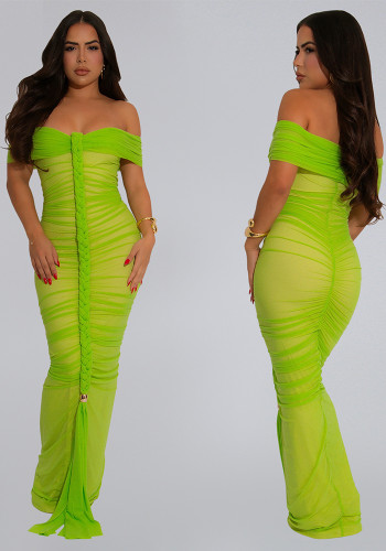 Women's Fashion Elegant Mesh Ruffle Slim Fit Bodycon Dress