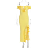 Summer Women's Sexy Off-Shoulder Cut-Out Slim Fit Slit Dress