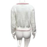 Women Knitting Turndown Collar Long-Sleeved Top and Shorts Two-Piece Set