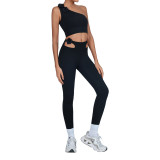 Women's One-Shoulder Tank Top High-Waisted Quick-Dry Long Pants Yoga Set