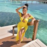 Summer Women's Sexy Off-Shoulder Cut-Out Slim Fit Slit Dress