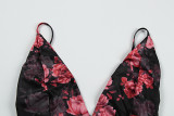 Summer Women's Fashion Floral Low-Cut Tight Fitting Slim Waist Strap Dress
