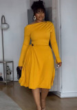 Women's Sexy Long Sleeve Solid Plus Size Slim A-Line Party Dress