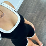 Women's U-Neck Color-Blocking Strappy Tight Fitting Sports Yoga Jumpsuit