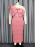 Elegant Solid Color Slash Shoulder Big Bow Fringe Formal Party Dress