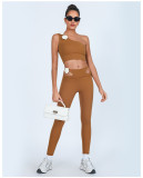 Women's One-Shoulder Tank Top High-Waisted Quick-Dry Long Pants Yoga Set