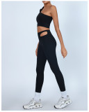 Women's One-Shoulder Tank Top High-Waisted Quick-Dry Long Pants Yoga Set