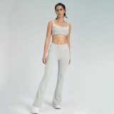 Women's Strap Removable Padding Tank Top Bell Bottom Pants Yoga Set