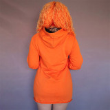 Women's Halloween Pumpkin Print Long Sleeve Drawstring Hooded Dress