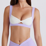 Women's Sexy Removable Seamless Color-Blocking Knot Front Tank Sports Bra