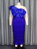Elegant Solid Color Slash Shoulder Big Bow Fringe Formal Party Dress