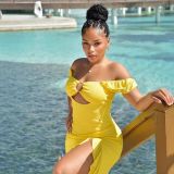 Summer Women's Sexy Off-Shoulder Cut-Out Slim Fit Slit Dress