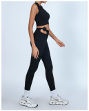 Women's One-Shoulder Tank Top High-Waisted Quick-Dry Long Pants Yoga Set