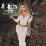 Women American-Style Fall/Winter Sport Velvet Letter Print Fur Collar Hooded Long-Sleeved Jacket and Pants Two-Piece Set