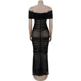 Women's Fashion Elegant Mesh Ruffle Slim Fit Bodycon Dress